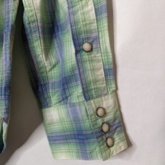 Vintage Polo Ralph Lauren Mens Pearl Snap Button Western Shirt Small Blue Green - Picture 6 of 6